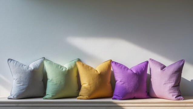 Vibrant stack of pillows on an isolated background