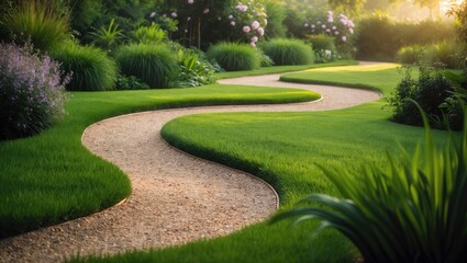 Serene Garden Path with Winding Trail
