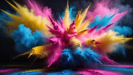 Vibrant Powder Burst with Abstract Dust on Dark Background