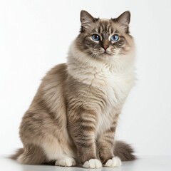 Stunning Cat with Fluffy Fur and Blue Eyes Sitting Upright
