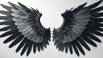 Obraz premium Abstract black bird wings silhouette on white background