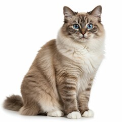 Obraz premium Fluffy Creamy Cat with Blue Eyes in a Charming Pose