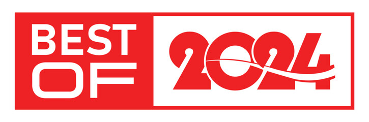Bold 'BEST OF 2024' red banner with white sans-serif textContrasting red/white, flat 2D. Modern, celebratory, clean horizontal design.