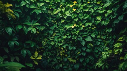Vibrant leafy green wall with floral patterns