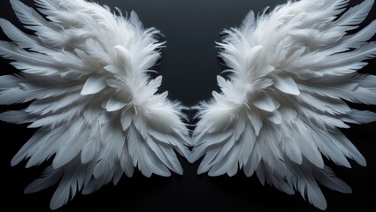 Fototapeta premium Small white angel wings isolated on black background