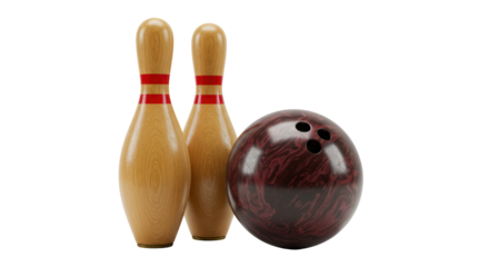 Isolated Bowling Ball and Pins Ready for a Strike