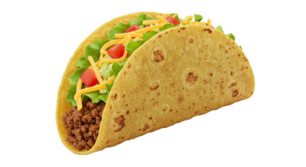 Isolated Delicious Taco with Meat Cheese and Vegetables