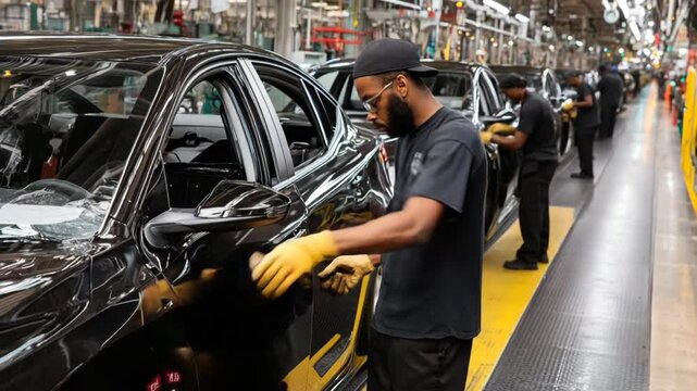 Auto workers working at car factory