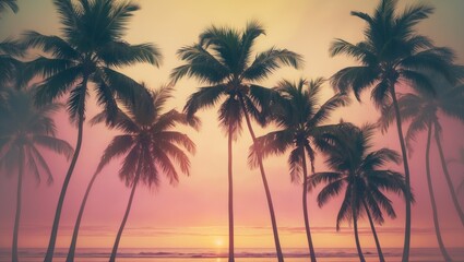 Silhouetted palm trees against a tropical beach backdrop