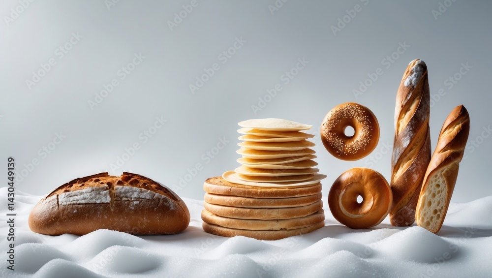 Poster Assorted bread varieties isolated on a white background