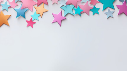 Shiny multicolor pastel star decorations on clean studio background suitable for elegant galactic themes and modern design projects