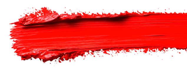 Vivid red paint stroke stretches horizontally across a clean, transparent background