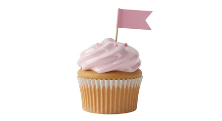 Isolated Delicious Cupcake with Pink Frosting and Flag