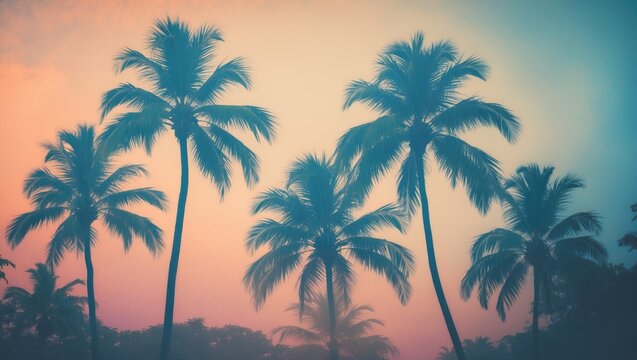 Vintage tropical palm tree background with pastel colors