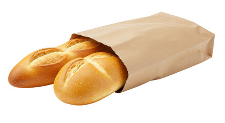 Isolated Baguette and Round Bread in Brown Paper Bag