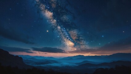 Fototapeta premium Venus, Jupiter, and Saturn amidst a bright galaxy