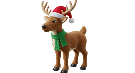 Isolated Reindeer Wearing Christmas Hat and Scarf