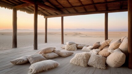 Obraz premium Cozy Desert Retreat with Soft Pillows and Tranquil Horizon View