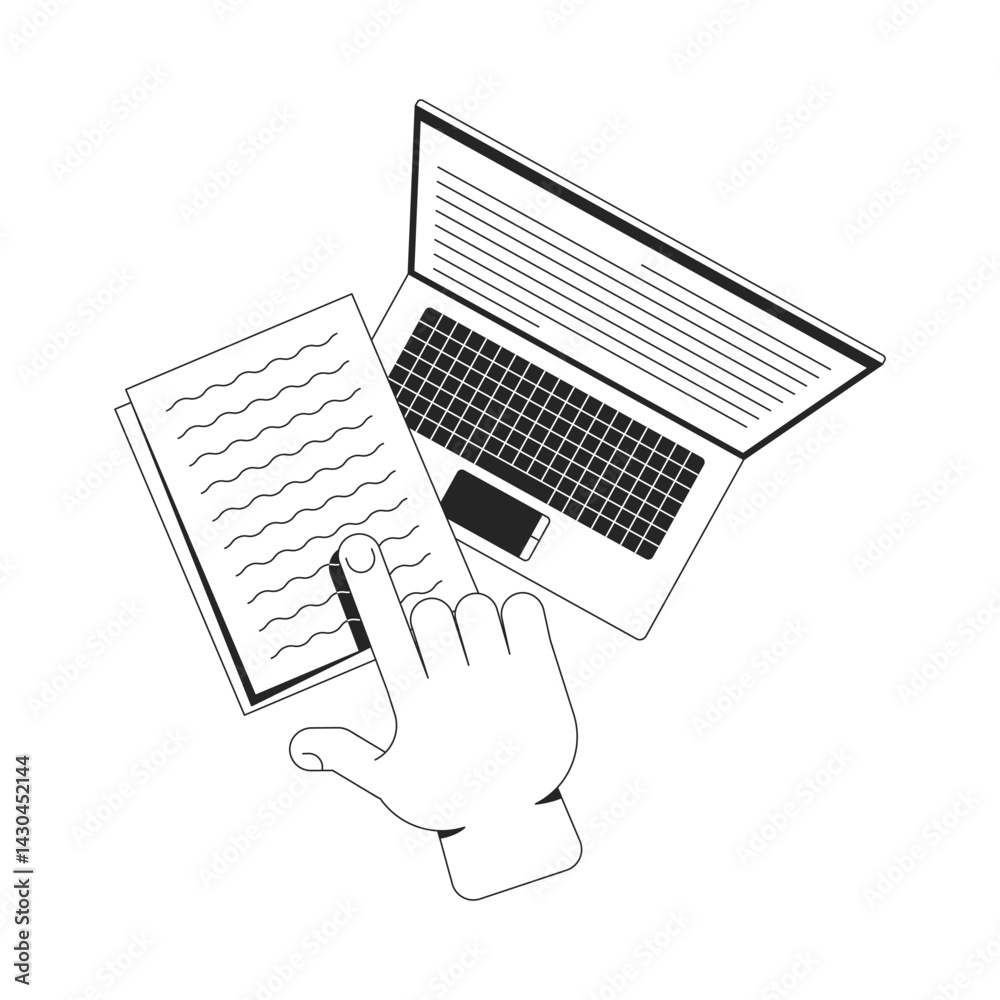Poster study data line onboarding ui illustration. document processing, digitization. e-learning. finger po