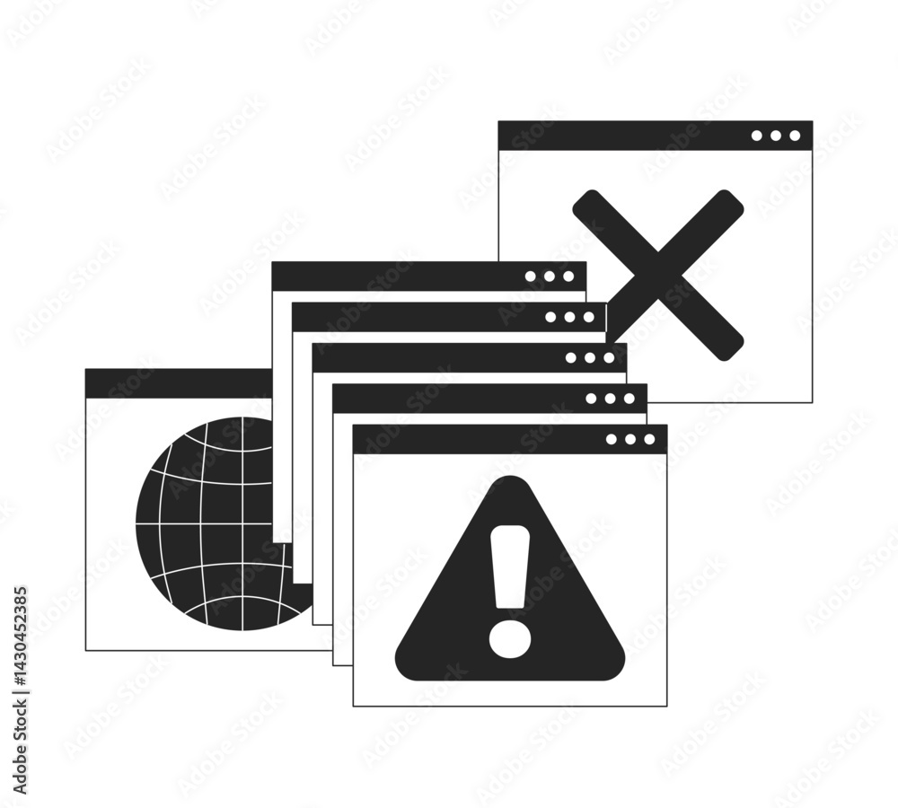 Poster system error alert popups line onboarding ui illustration. connectivity problems. software crash, fa