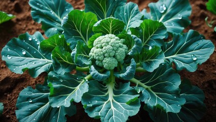 Vibrant Green Broccoli Plant with Large Leaves in a Natural Outdoor Garden