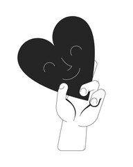 Sharing love line onboarding ui illustration. Empathy, appreciation. Compassion, giving. Gratitude thank you. Hand holding smiling heart outline 2D concept isolated. Ink linear metaphor vector art