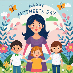 Happy Mothers Day Vector illustration with woman and her child | Beautiful template.