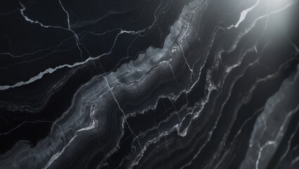 Elegant dark black breccia marble with stunning mineral veins for luxurious interior decoration