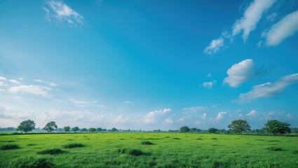 Obraz premium Clear blue sky with fluffy white clouds and a bright sunny atmosphere