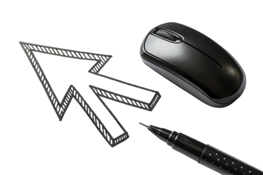 Doodle arrow, black left cursor element png