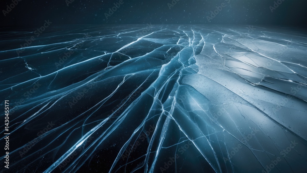 Poster Cracked ice surface with transparency and intricate patterns