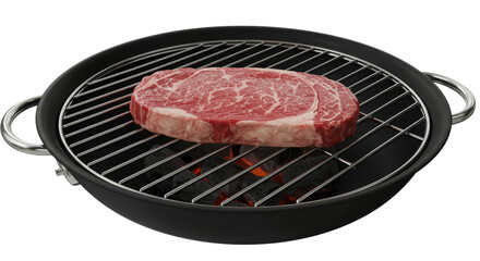 Isolated Raw Steak on Charcoal Grill