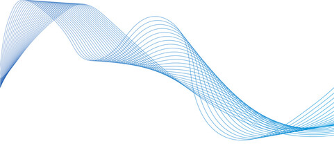 Create a vector illustration of blue abstract wave pattern on a white background. The wave should have a smooth, flowing form with overlapping transparent lines and gradient mesh effects, creating