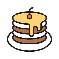A linear style icon of pancakes with cherry topping on it