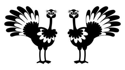 ostrich cartoon silhouette vector on white background