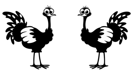 ostrich cartoon silhouette vector on white background