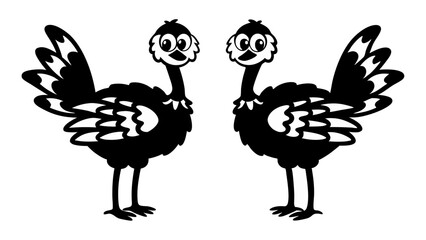ostrich cartoon silhouette vector on white background