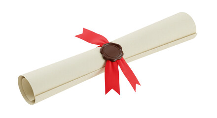 Isolated Diploma Scroll with Red Ribbon and Seal Representing Education Achievement