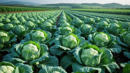 Cauliflower Plantation in Rural Farm Field