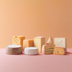 cheese day concept. Cheese assortment on a pastel background, showcasing various types. isolated on white background
