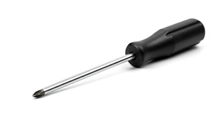 Screwdriver with Black Handle on White Background