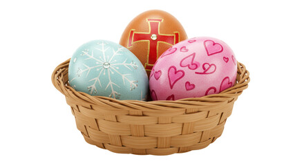 Isolated Easter Eggs in a Woven Basket