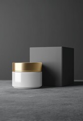 Mock up of High-end luxury cosmetic packaging design featuring a white square paper box, emphasizing elegance and sophistication in product presentation, showcasing both functionality and brand value.