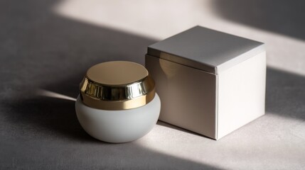Mock up of High-end luxury cosmetic packaging design featuring a white square paper box, emphasizing elegance and sophistication in product presentation, showcasing both functionality and brand value.