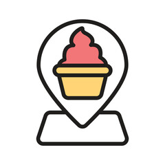 A customizable handy line icon depicting bakery location pin