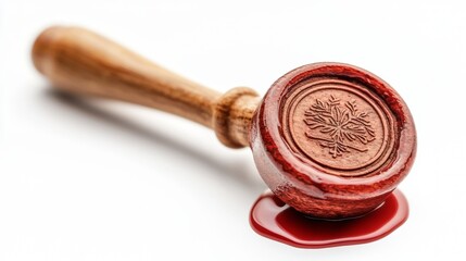 Elegant wax seal stamp with a floral design resting on spilled wax