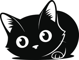Obraz premium Abstract Vector Logo Icon Illustration of a Cartoon Black Cat with a Minimalist Design.