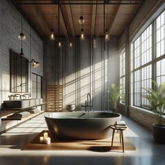 750 Urban Oasis Industrial chic with a minimalist soaking tub