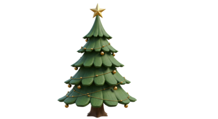 Isolated Decorated Christmas Tree with Gold Ornaments