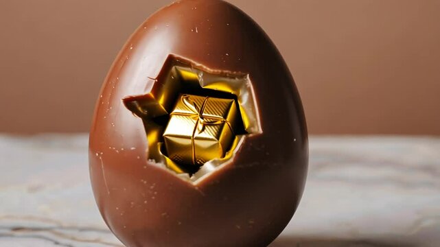 Chocolate egg with gift.